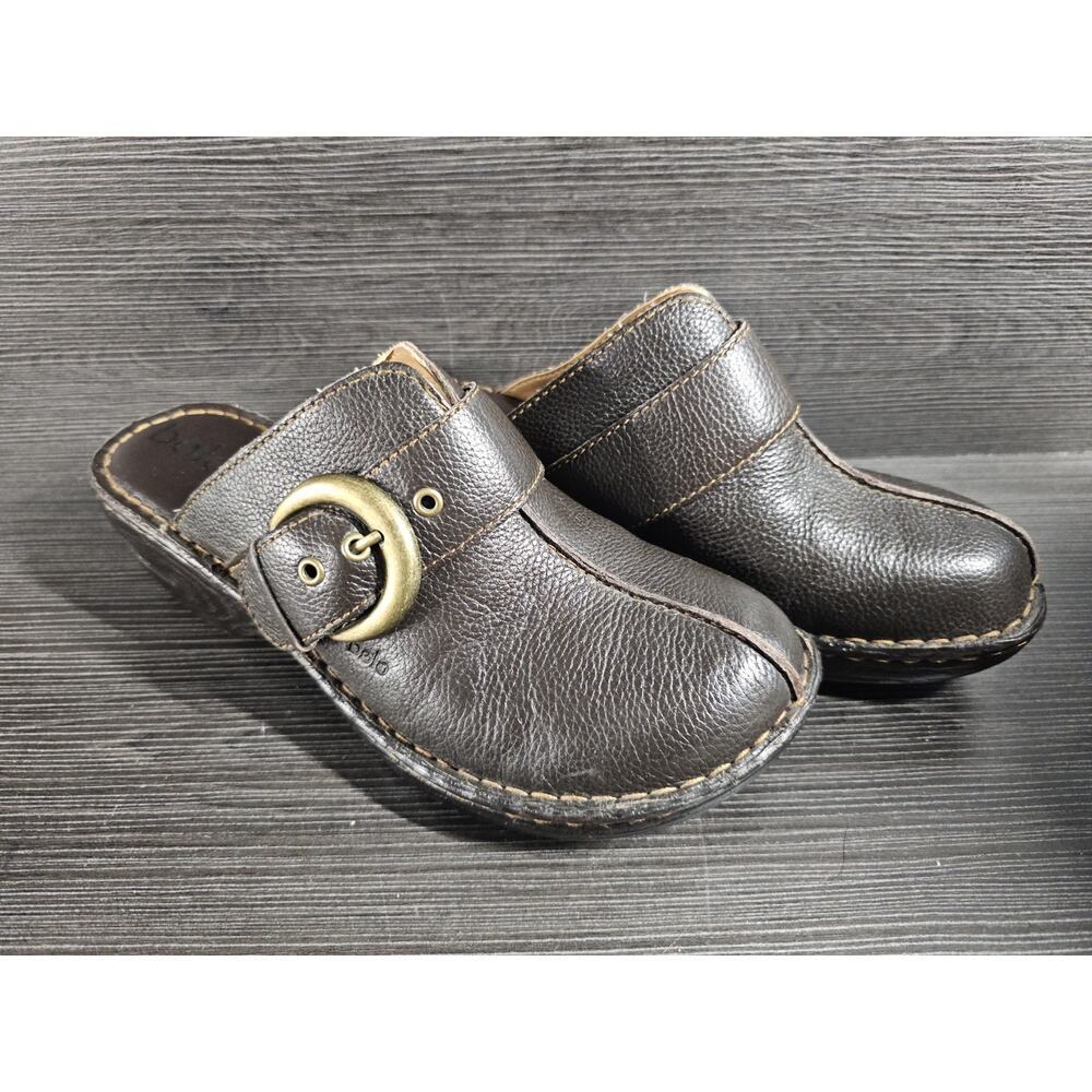 BOLO By Born Slip On Clog Brown Leather Womens Sz 9 Buckle Block
